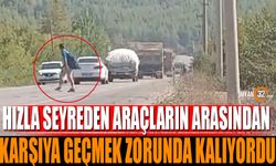 Hızla seyreden araçların arasından karşıya geçmek zorunda kalıyordu