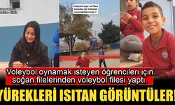 Hatay Kırıkhan'dan yürekleri ısındıran görüntüler! Soğan filelerinden voleybol filesi yaptı!