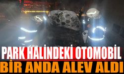 Park halinde olan otomobil bir anda alev aldı