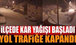 İlçede Kar Yağışı Başladı Yol Trafiğe Kapandı