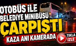 Otobüs İle Belediye Minibüsü Çarpıştı: Kaza Anı Kamerada