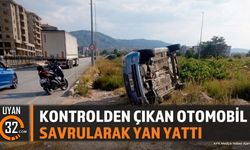 Kontrolden Çıkan Otomobil Yol Kenarında Yan Yattı