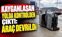 Kayganlaşan Yolda Kontrolden Çıktı: Araç Devrildi