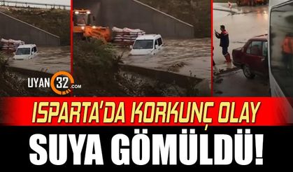 Isparta'da Yoğun Yağış Nedeni ile Bir Araç Sulara Gömüldü!