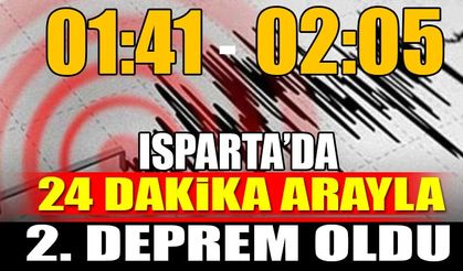 Isparta'da 24 Dakika Arayla 2 Deprem Meydana Geldi