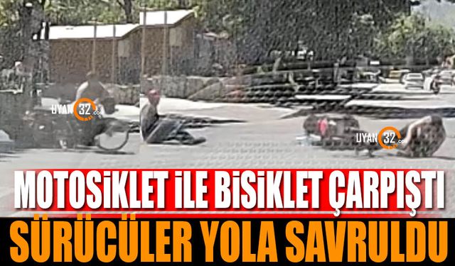 Isparta 6 Mart Caddesi'nde Motosiklet ile Bisiklet Çarpıştı Sürücüler Yola Savruldu