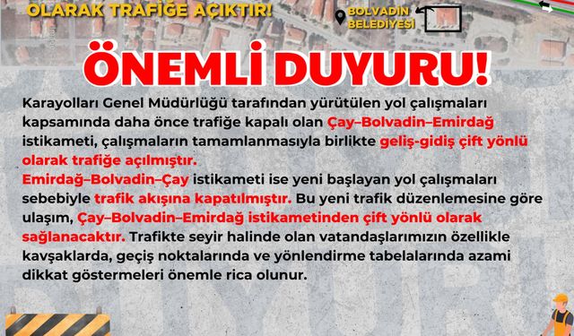 Bolvadin'de Ulaşımda Kritik Değişiklik