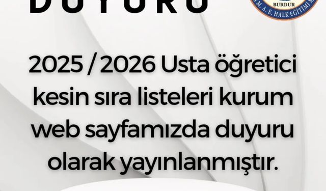 Burdur HEM’den Usta Öğretici Kesin Liste Duyurusu