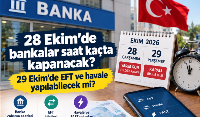 28 Ekim’de bankalar saat kaçta kapanacak? 29 Ekim’de EFT ve havale yapılabilecek mi?