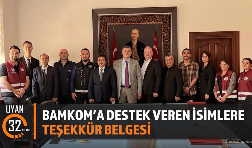 BAMKOM'a Destek Veren İsimlere Teşekkür Belgesi