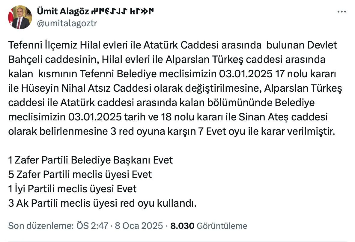 Tefenni Belediye Meclisi Kararıyla Devlet Bahçeli Caddesinin İsmi Değiştirildi 1