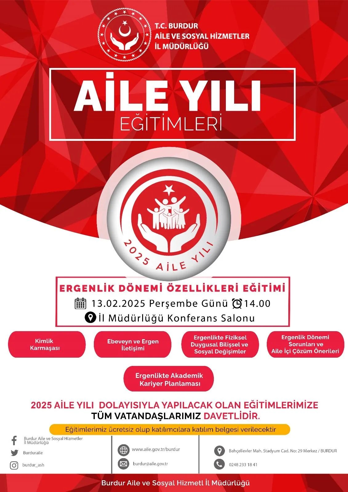 Burdur’da Ergenlik Dönemi Ve Aile İlişkileri Üzerine Konferans 1