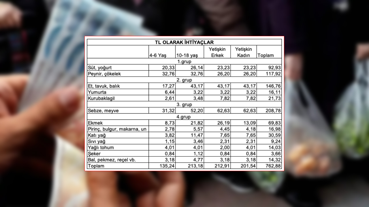 Tl Olarak Ihtiyac Tablosu