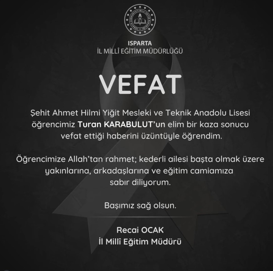 İl Milli Eğitim Taziye Mesajı Yayınladı