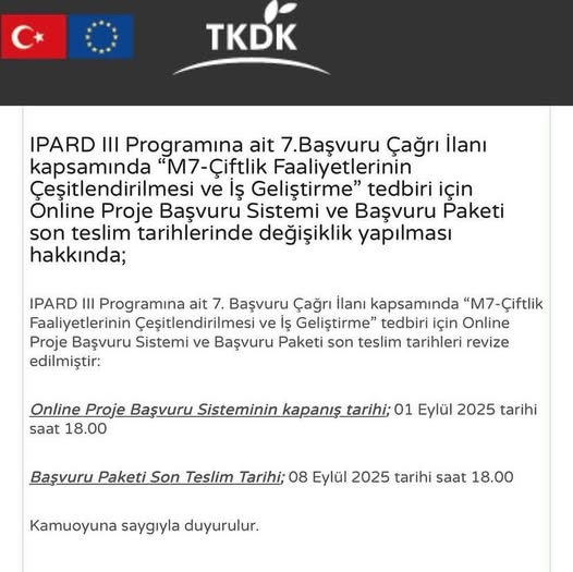 Ipard Iii Programı 7. Başvuru Çağrı İlanında Tarih Değişikliği (1)
