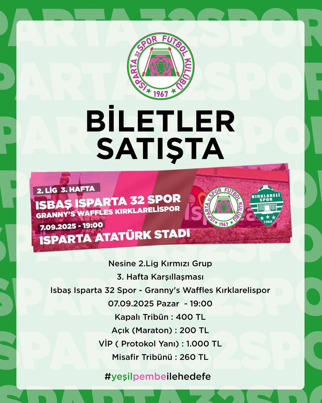 Ispartaspor – Kırklarelispor Maçının Biletleri Satışta-1