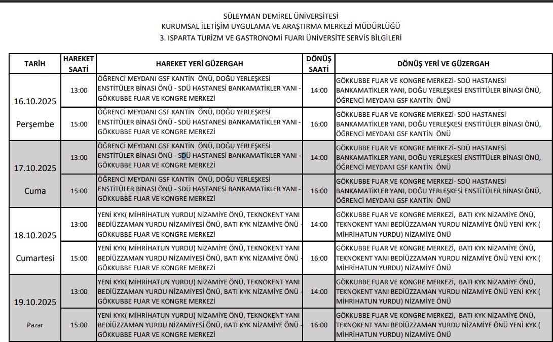 SDÜ’den öğrencilerine “3. Turizm ve Gastronomi Fuarı”na ücretsiz ulaşım