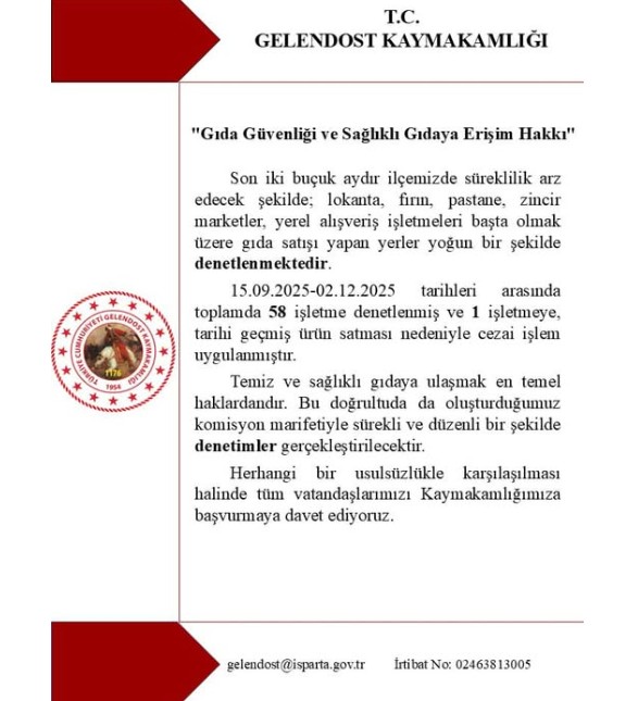 Gelendost Kaymakamlığı Duyuru