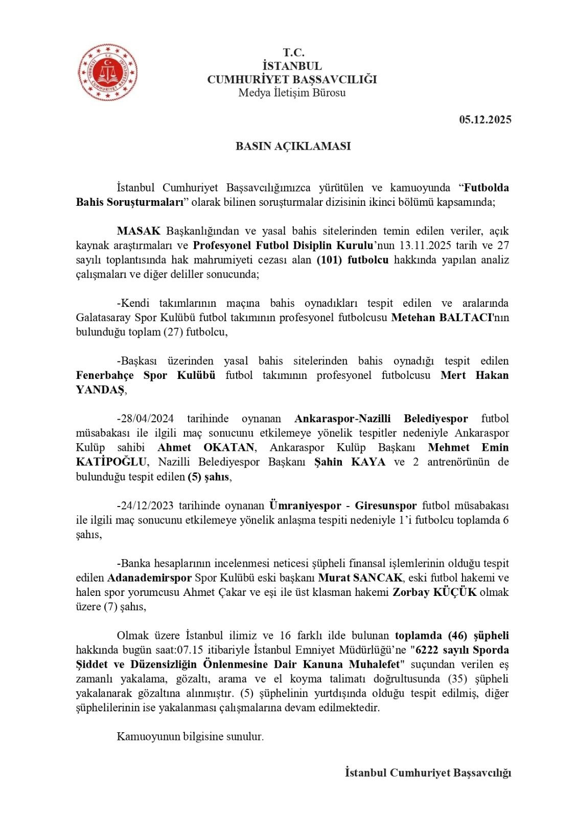 Istanbul Bassavciligi Resmi Bilgi