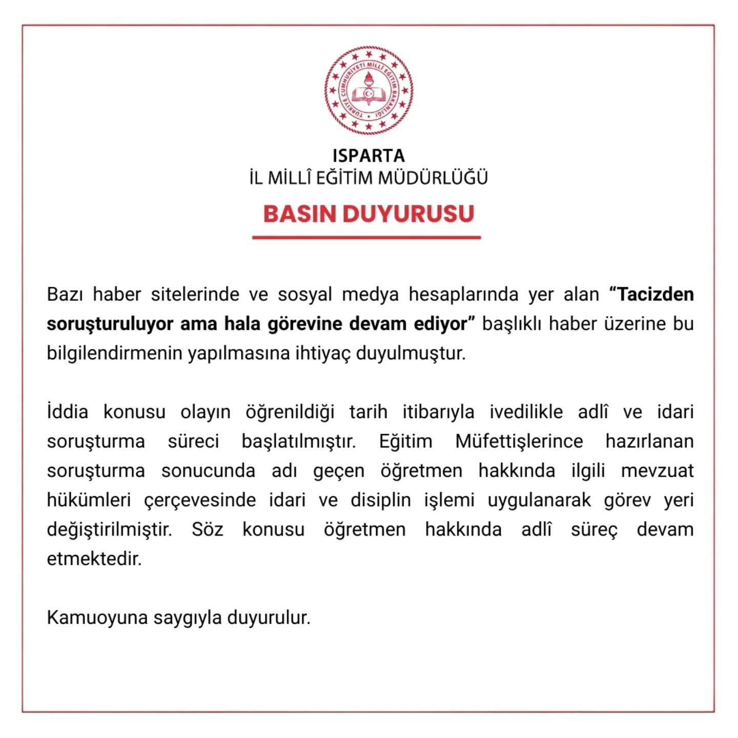 Milli Eğitim’den Peş Peşe Açıklamalar Isparta’da İki Ayrı Öğretmen Krizi (1)