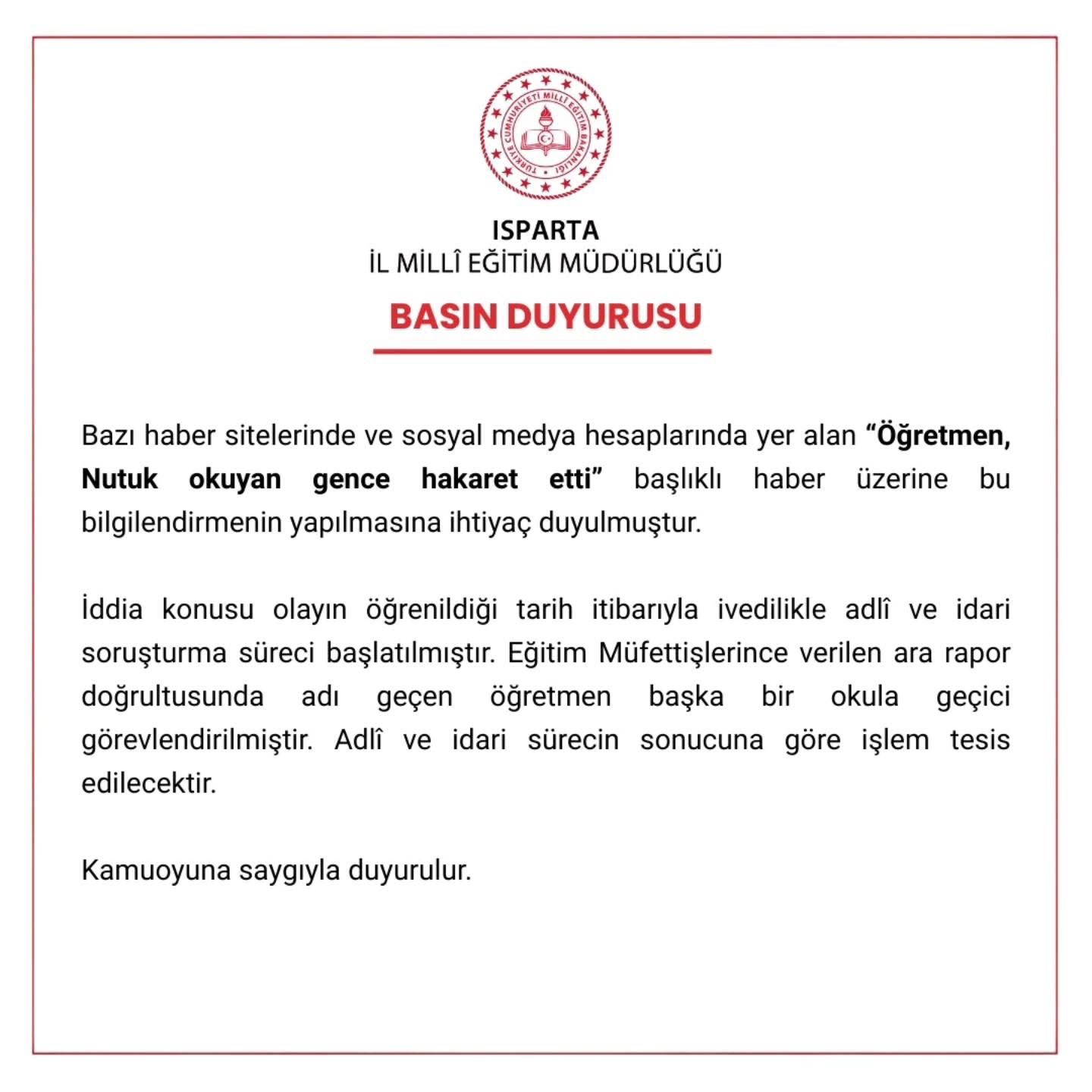 Milli Eğitim’den Peş Peşe Açıklamalar Isparta’da İki Ayrı Öğretmen Krizi (2)