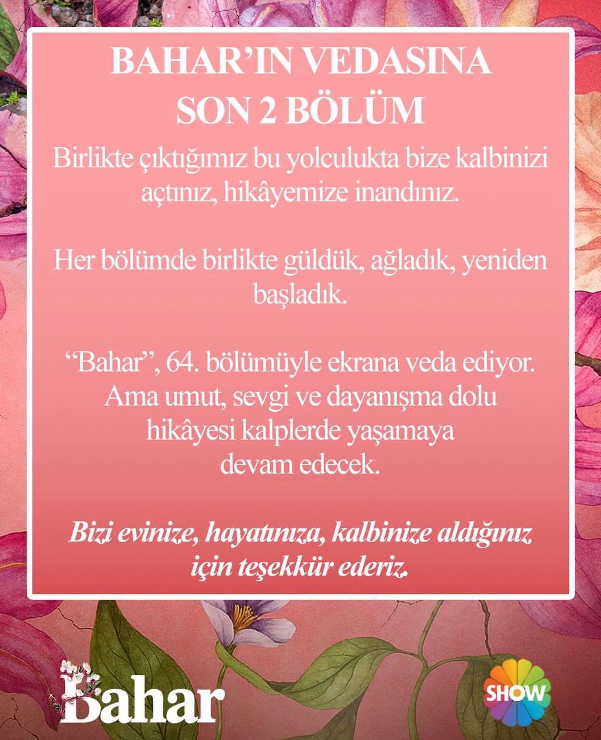 Bahar dizisi final yapıyor: Tarihi açıklandı!