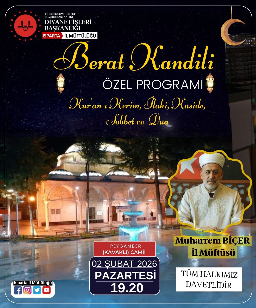 Isparta İl Müftüsü Biçer’den Berat Kandili Mesajı