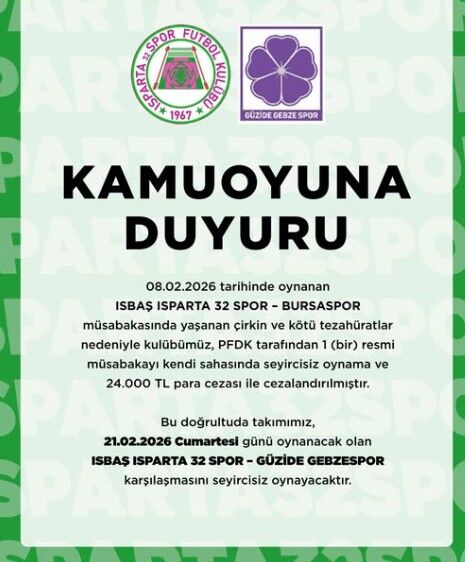 Isparta32 Spor Kamuoyuna Duyuru