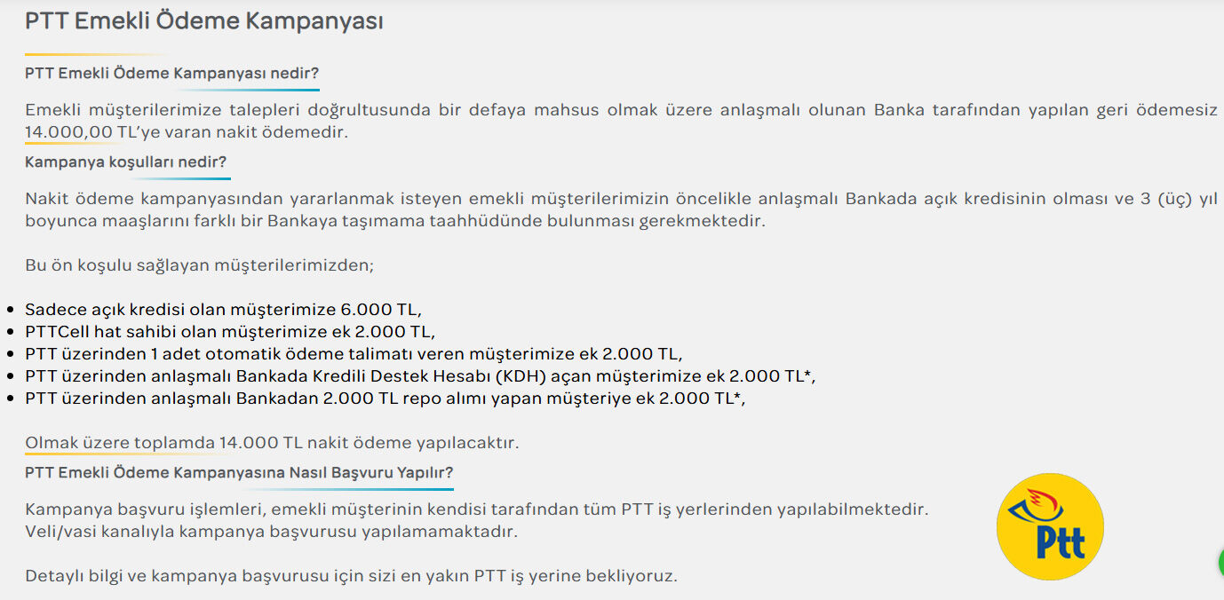 Ptt 14 Bin Lira Destek Gorsel