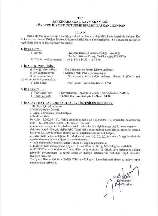 Şarkikaraağaç Kızıldağ Milli Parkı'ndaki Tesisler Kiraya Veriliyor (3)