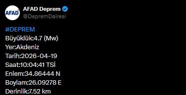 Afad Duyurdu Akdeniz'de 4.7 Büyüklüğünde Deprem (2)