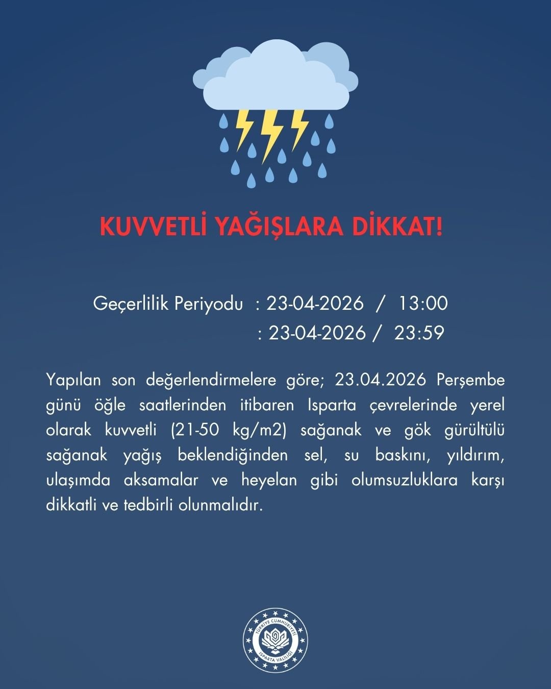 Isparta Meteoroloıjik Uyarı