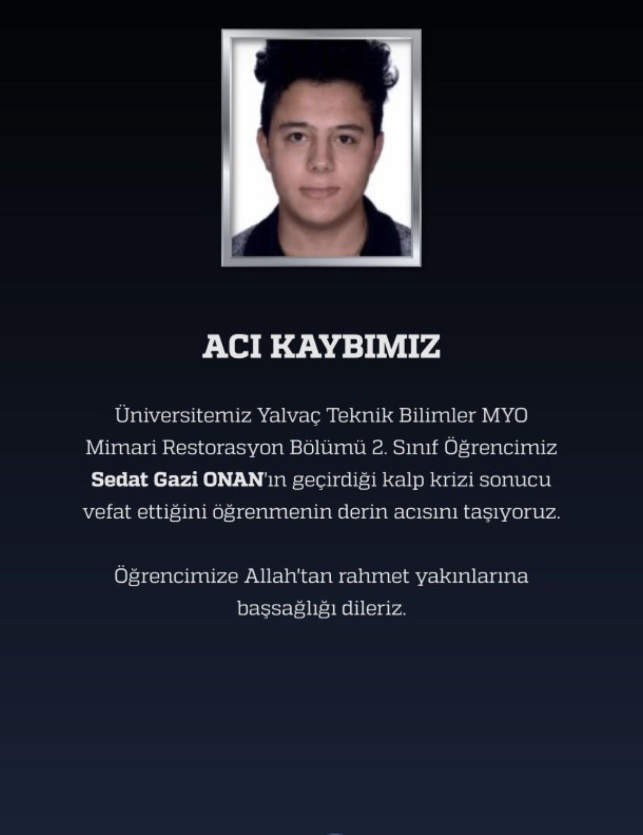 ISUBÜ öğrencisi vefat etti