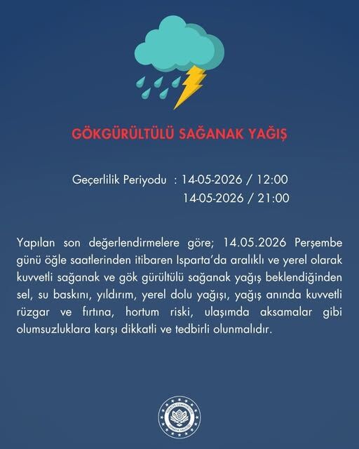 Isparta İçin Gök Gürültülü Sağanak Uyarısı (2)