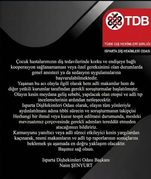 2 Ela'nın Acı Ölümü Sonrası Diş Hekimleri Odası'ndan Açıklama (2)
