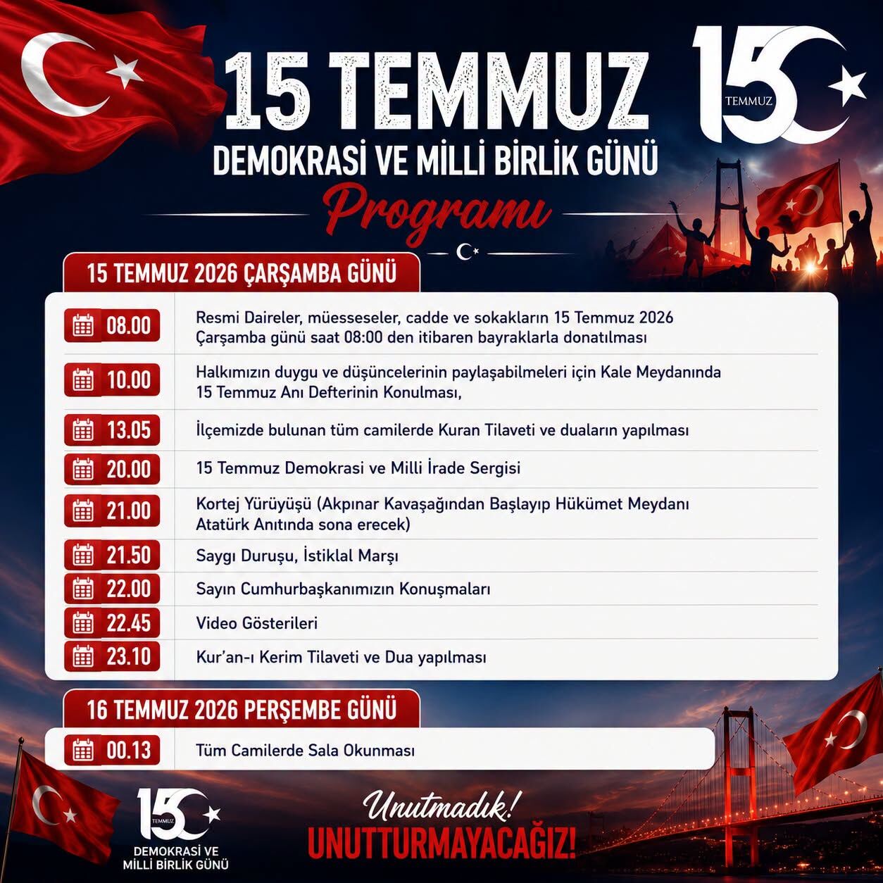 Eğirdir'de 15 Temmuz Programı Açıklandı