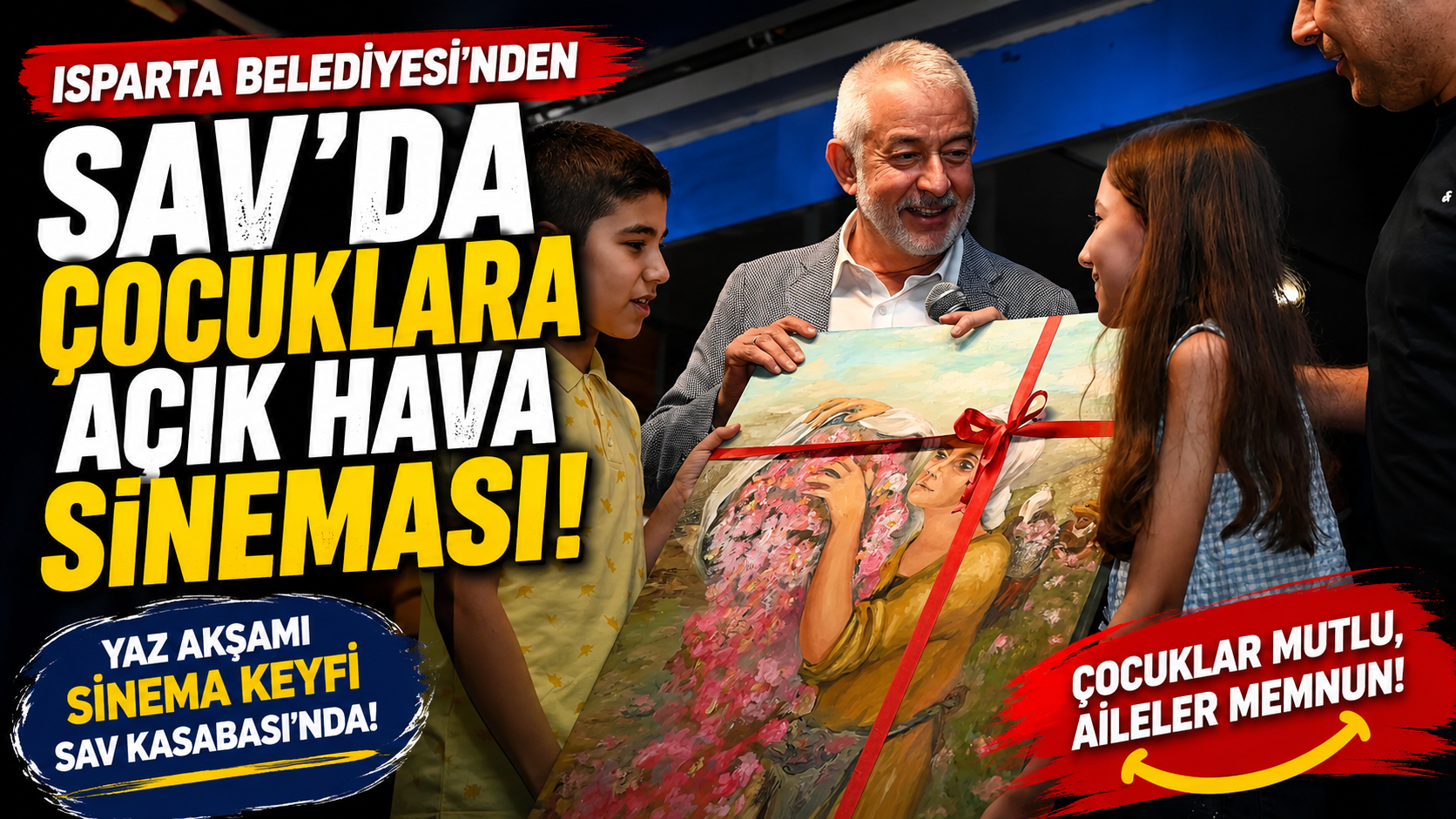 Isparta Belediyesi'nden Sav'da Çocuklara Açık Hava Sineması Keyfi