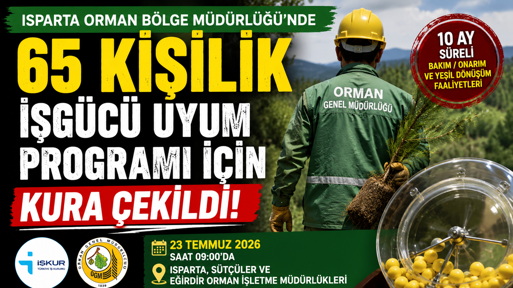 Isparta Orman Bölge Müdürlüğü'nde 65 Kişilik İşgücü Uyum Programı İçin Kura Çekildi